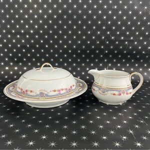 Vintage TK Thuny Czechoslovakia Porcelain Round Domed Lid Butter Dish & Creamer